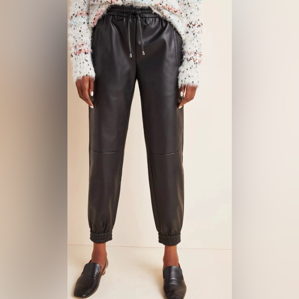 ANTHROPOLOGIE Sakara Faux Leather Joggers Black Women’s Small 6750